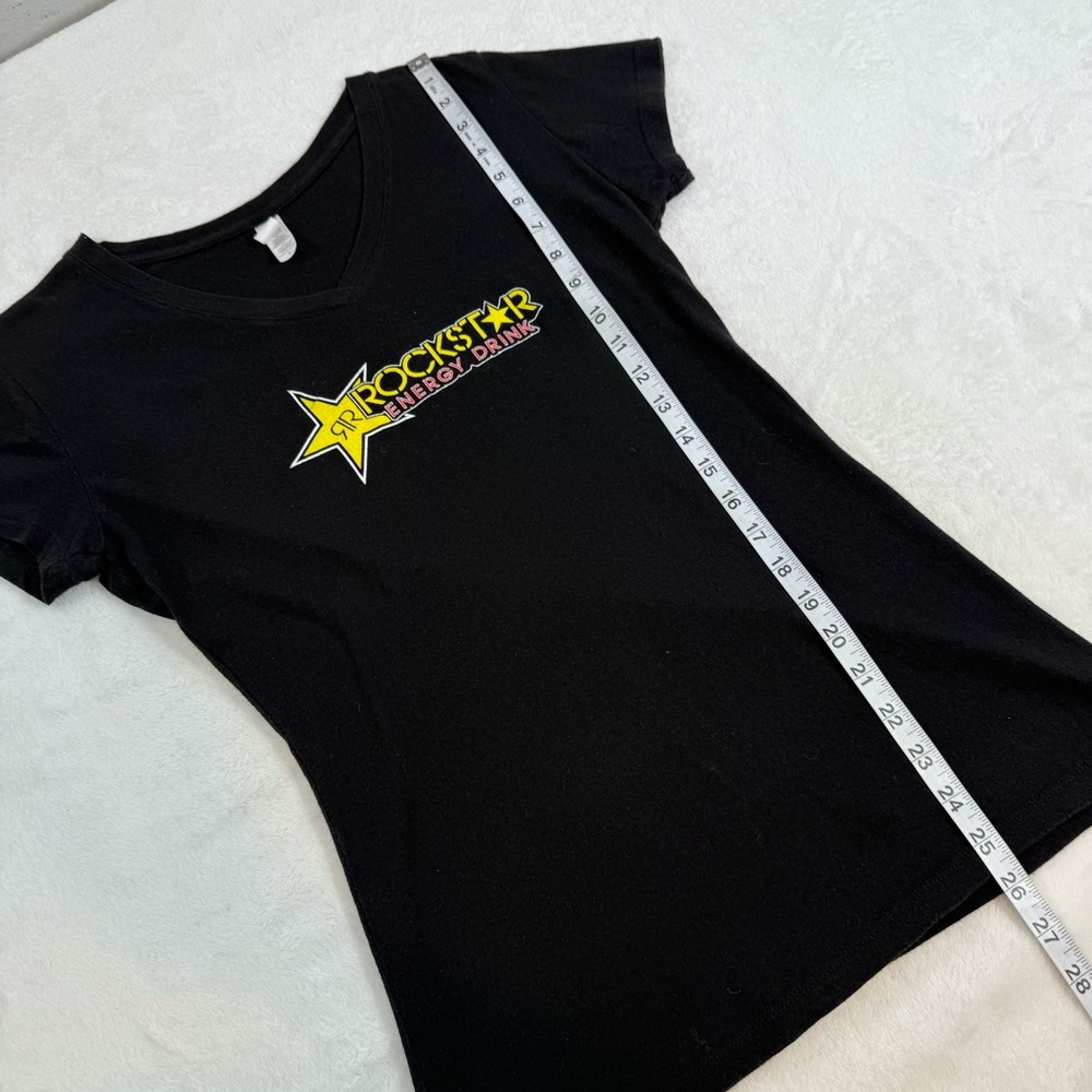 Rockstar Energy Womans Sz LG Black Graphic Print Short Sleeve T Shirt V Neck Y2K - Picture 8 of 9